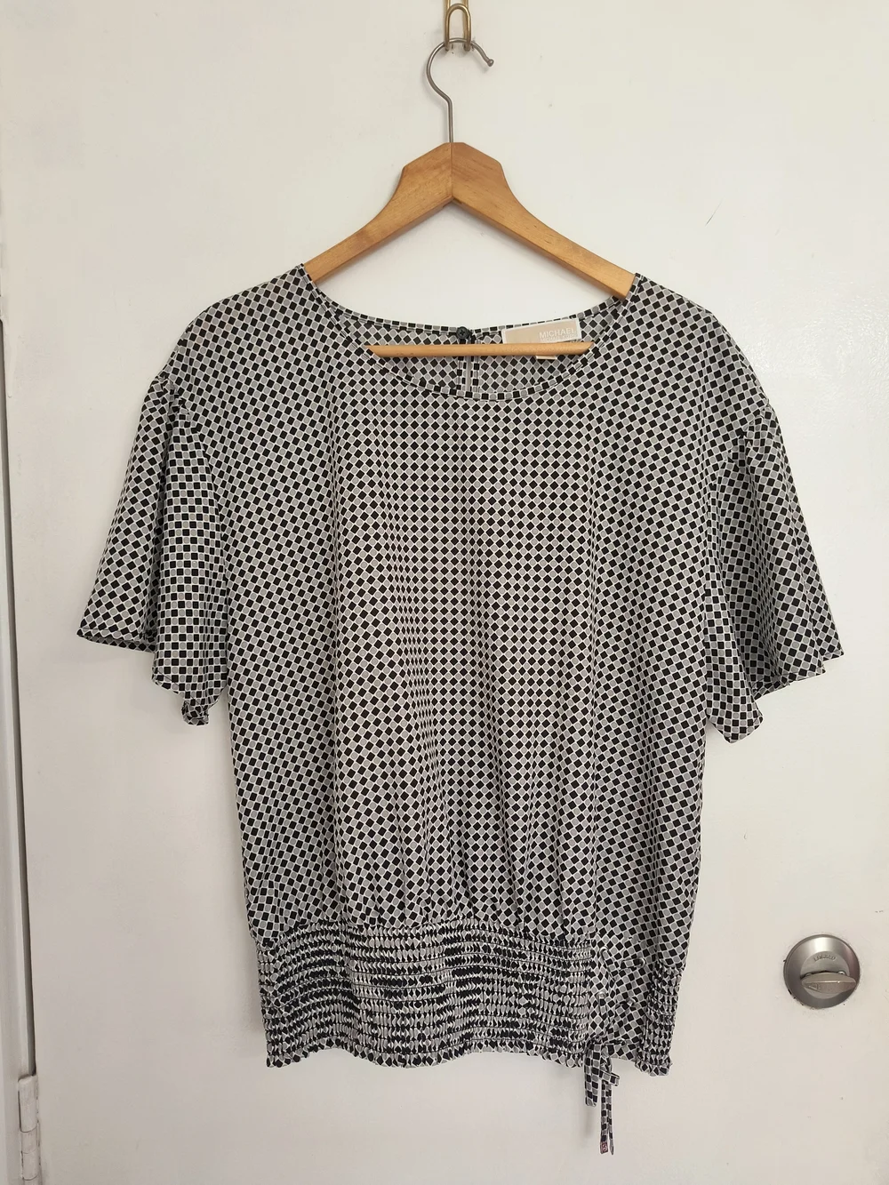 Michael Kors Women's Black, Grey And White Dot Short Sleeve Blouse